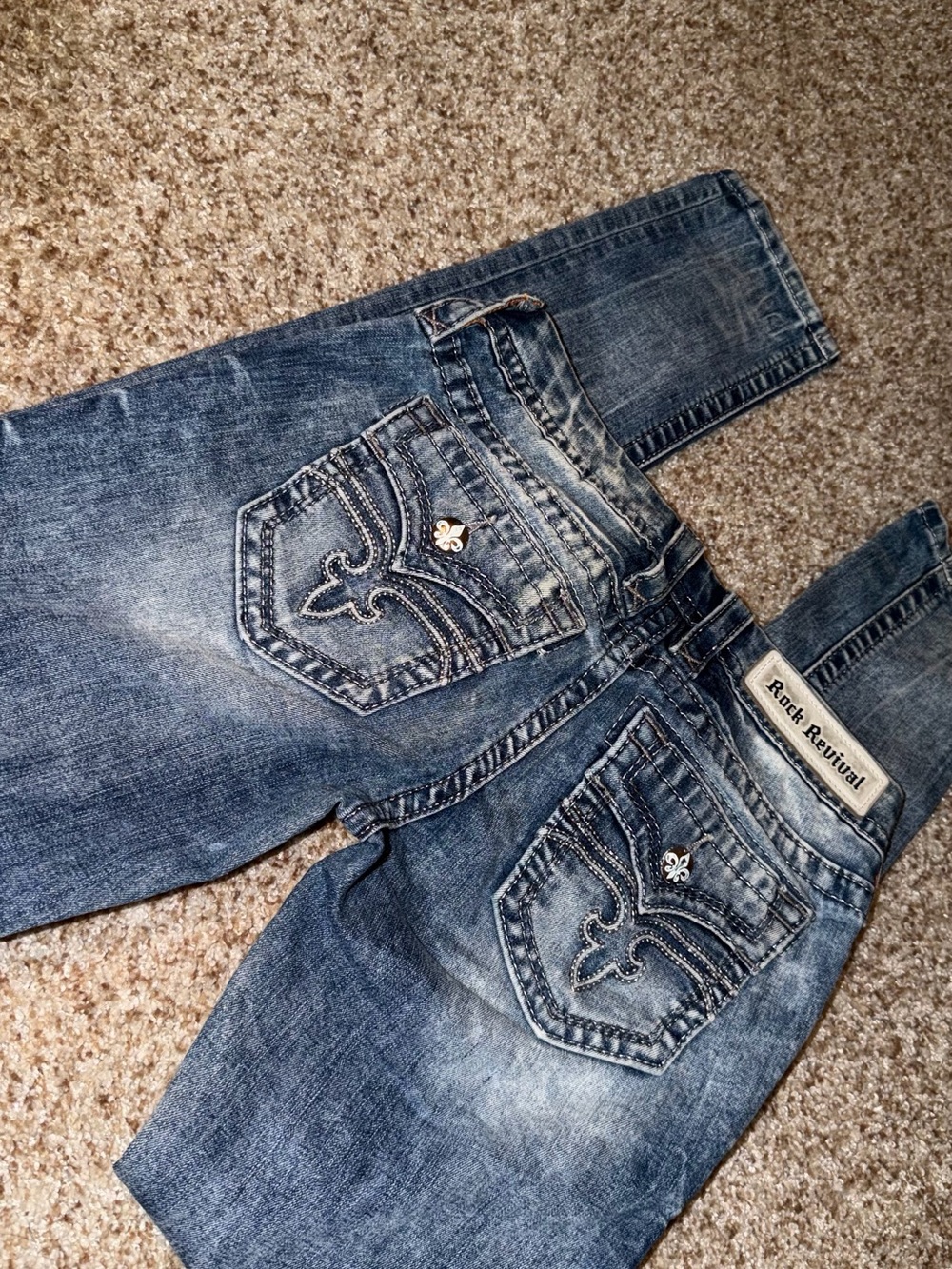 Rock Revival Women's Distressed Blue Skinny Jeans with Embroidered Pockets